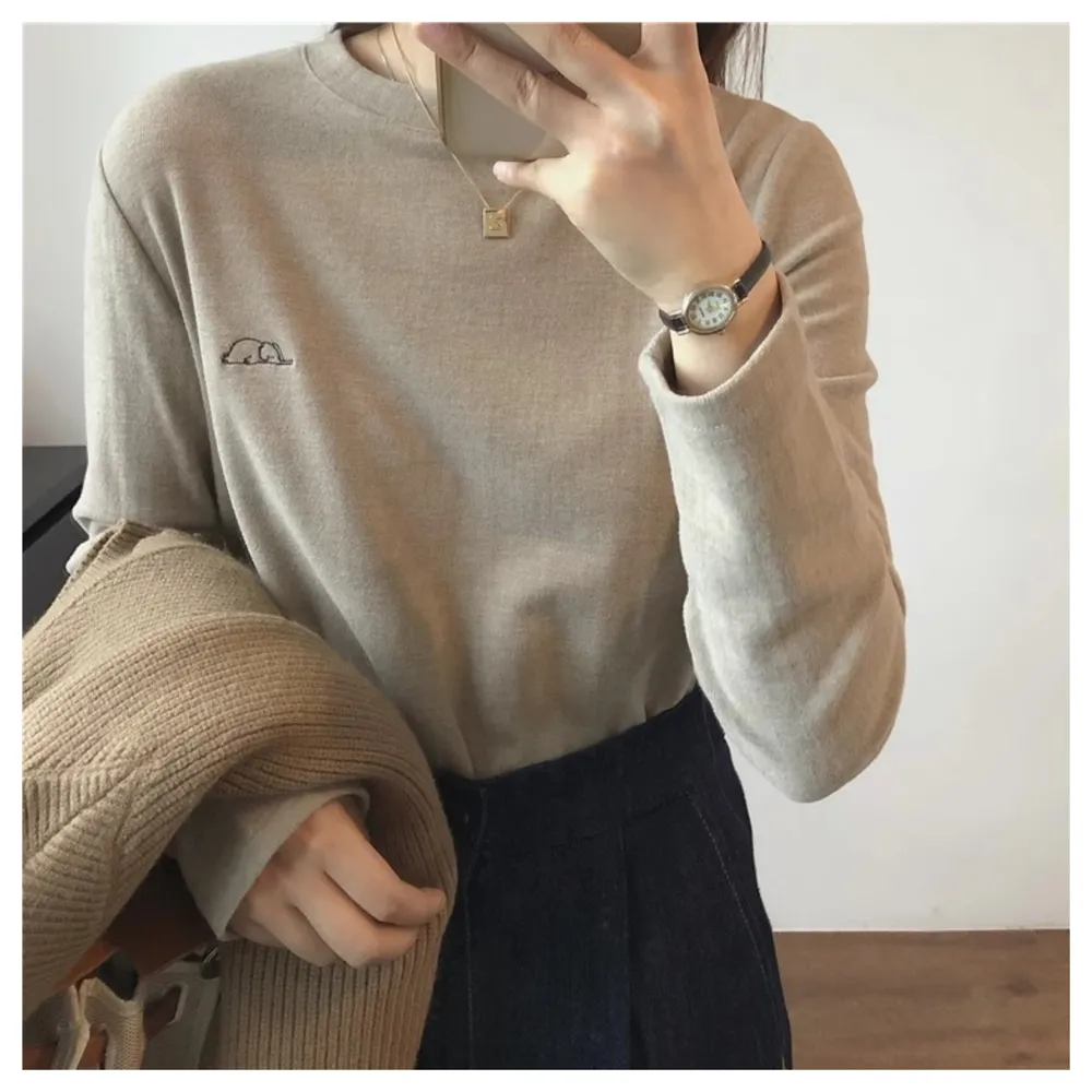 【AKARA】中大服飾 女裝 迎秋打底衫刷毛長袖T恤圓領上衣 4色 M-2XL 預購