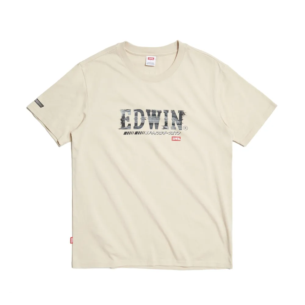 【EDWIN】男裝 加大碼 輪胎痕印花短袖T恤(灰卡其)