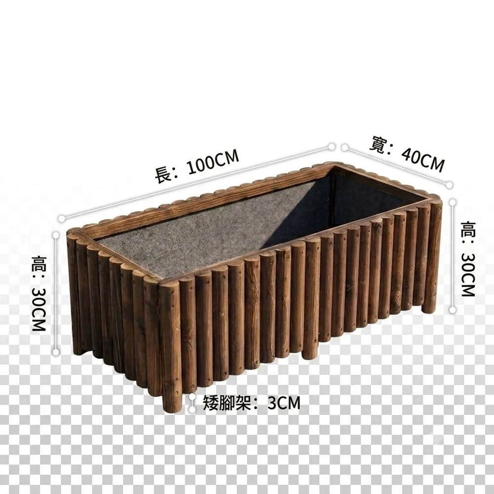 【poko】厚實半圓實木製做 碳化防腐實木燻木花盆+絨布內裡 實木防蛀花架花盆 圍籬防蛀蟲 圍欄花架 景觀擺飾