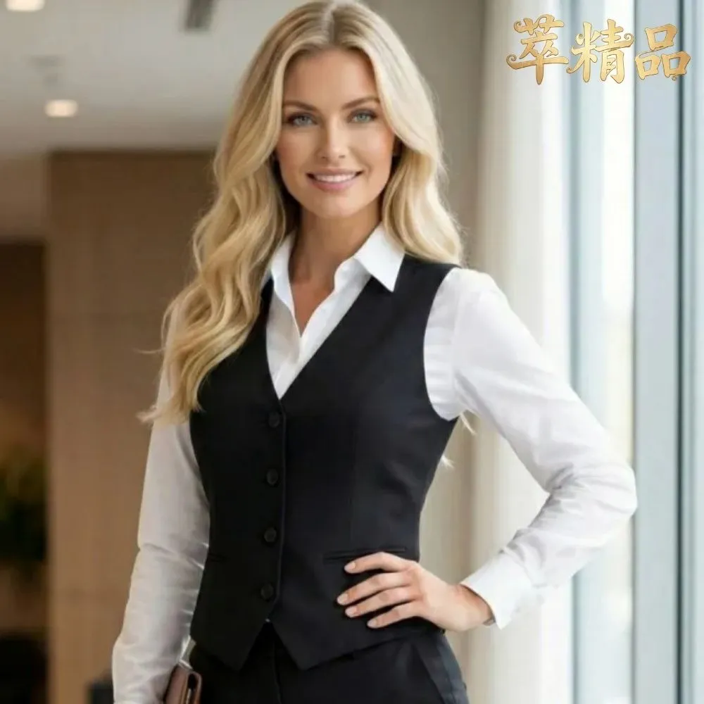 【米蘭精品】現貨出清 西裝背心無袖西服(V領收腰顯瘦復古女馬甲外套t1jy8)