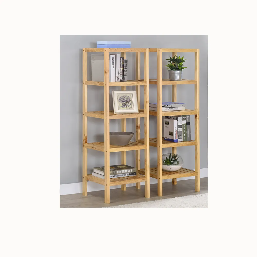 【ONE 生活】原木置物架 寬35+60cm(五層實木置物架大+小)