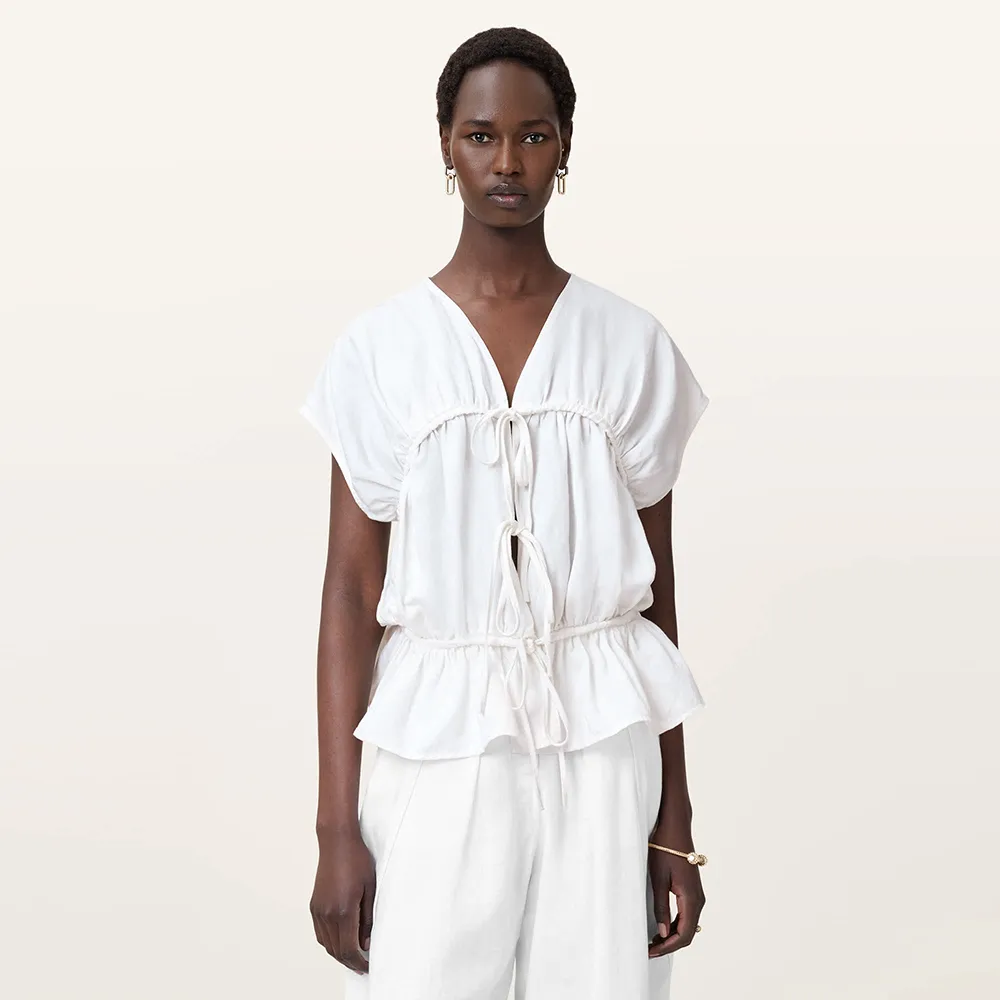 【ALLSAINTS】REMY 輕薄亞麻V 領造型上衣 W105PC(修身版型)
