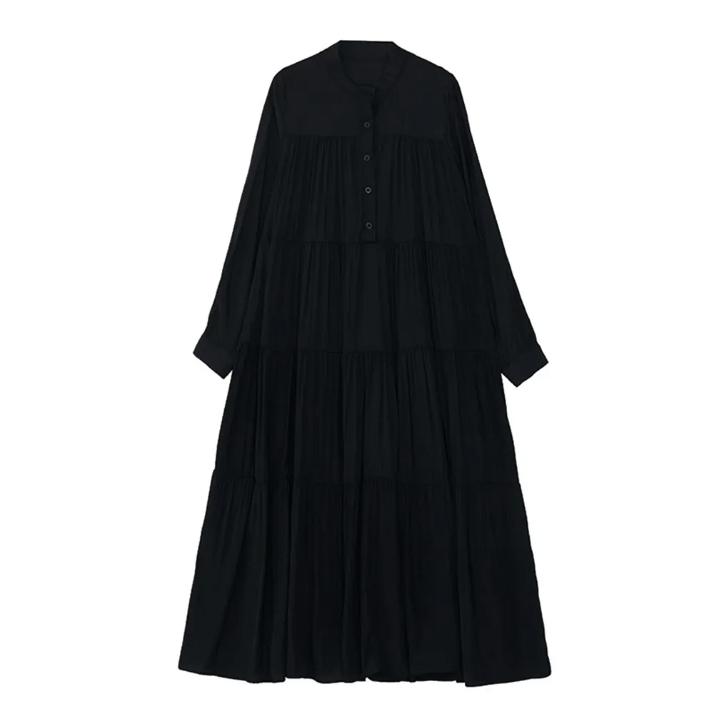 【巴黎精品】現貨+預購 女連身裙寬鬆洋裝大尺碼長裙連衣裙A字裙休閒大碼女裝(長袖褶皺蛋糕裙女裙子a1fd11)