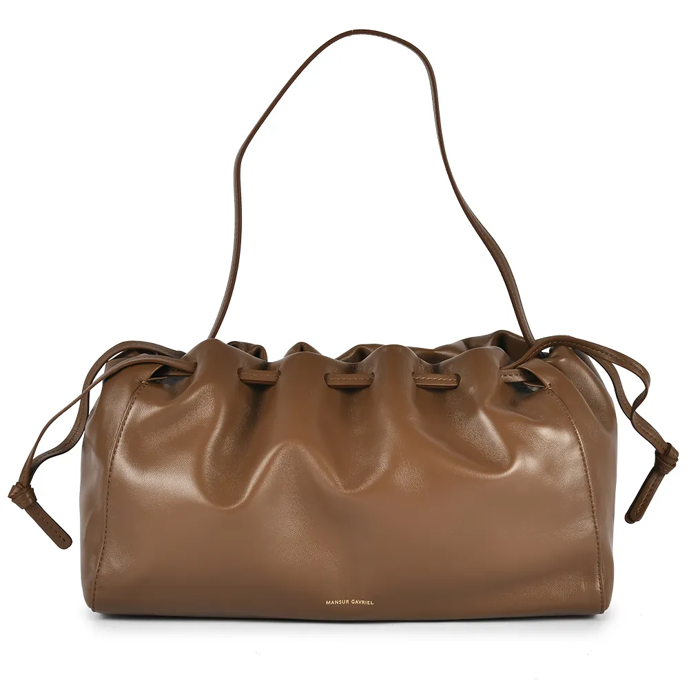 【MANSUR GAVRIEL】真皮 小羊皮 Bloom 花朵束口抽繩肩背手拿包(真皮包包 焦棕色)