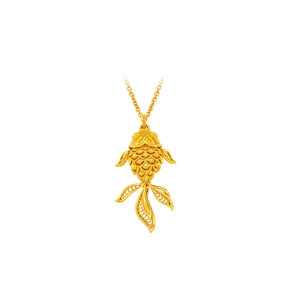 【周大福】傳承系列 花絲錦鯉年年有餘 小金魚黃金項鍊(鍊長多款可選)