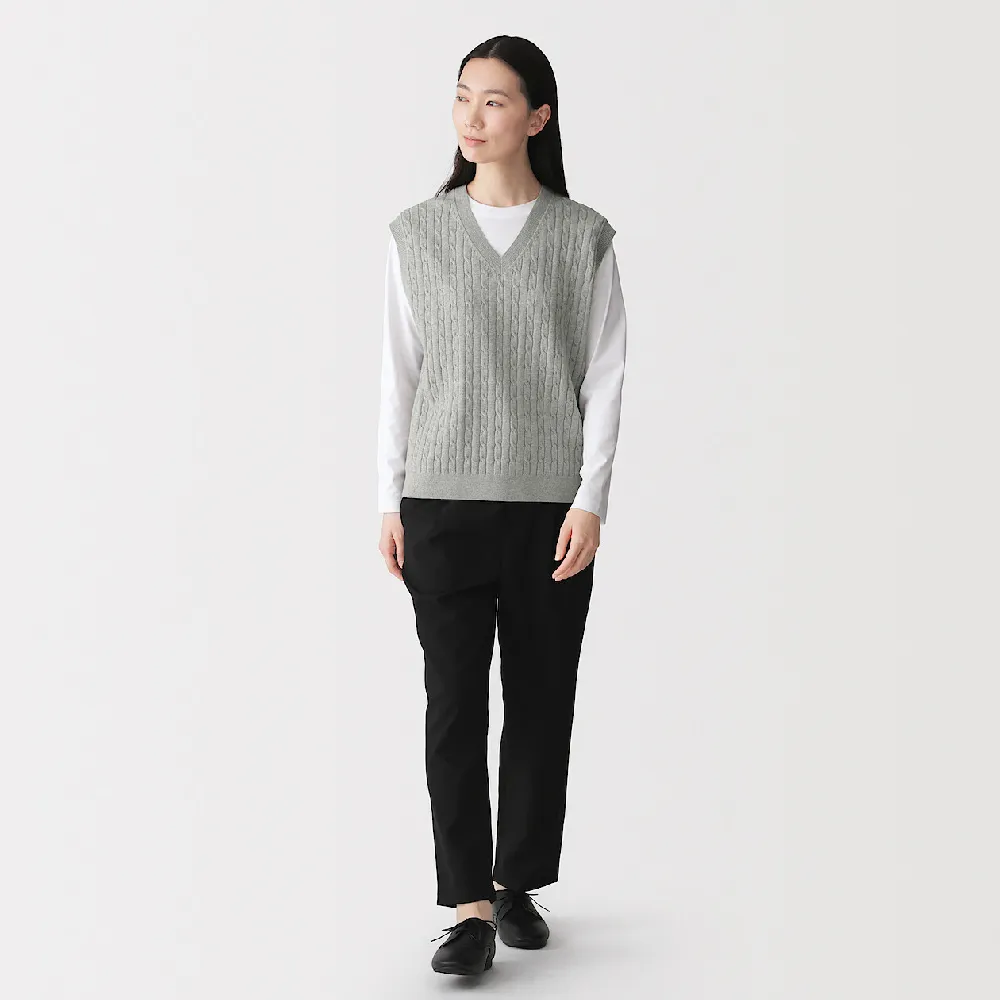 【MUJI 無印良品】女可水洗麻花織紋背心(灰色/黑色/深藍)
