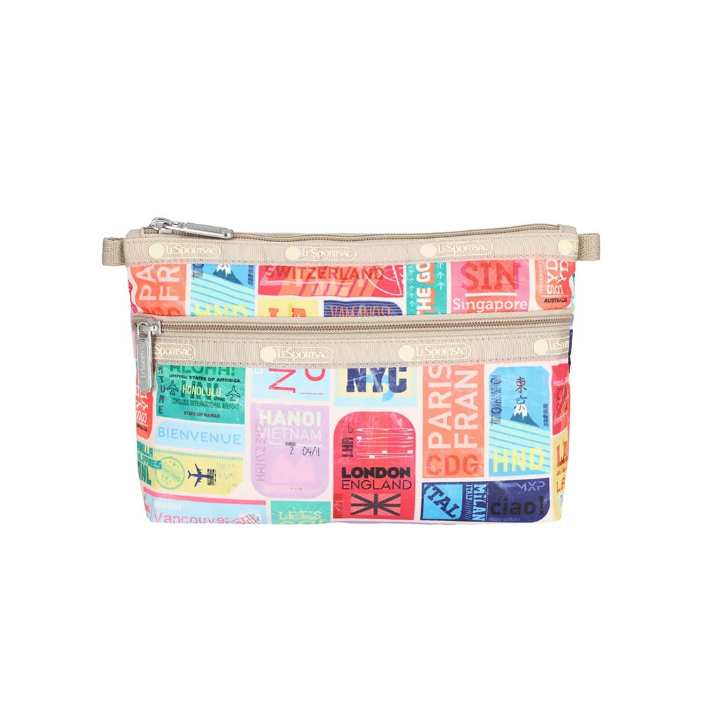 【Lesportsac】Cosmetic Clutch 雙層拉鍊收納化妝包 收納袋 盥洗包 送禮 禮物 推薦 女包(旅人的印記)