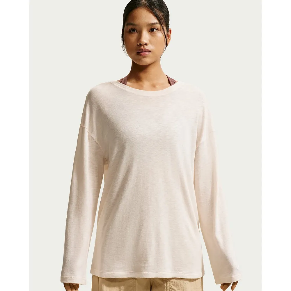 【NIKE 耐吉】長袖上衣 女 AS W NK SHEER SLUB JERSEY LS T 運動 休閒 寬鬆 柔軟 白  (IV4999102)