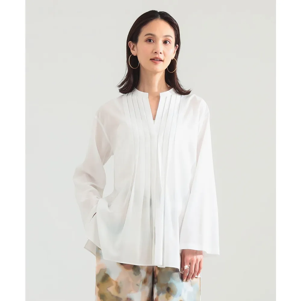【BEAMS】官方旗艦館 Demi-Luxe BEAMS / 女裝 混紡 打褶 寬鬆 襯衫