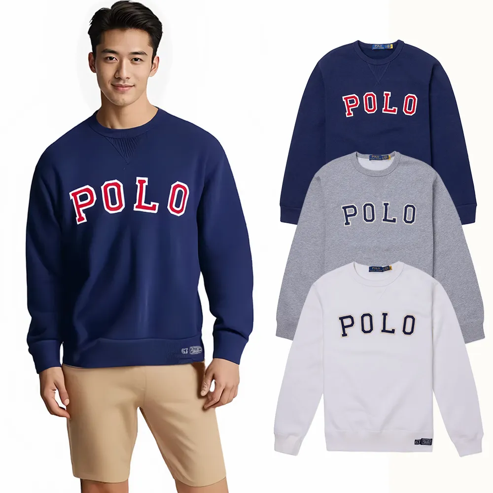 【RALPH LAUREN】RL POLO 經典刺繡文字刷毛大學T恤 上衣-多色選(平輸品)