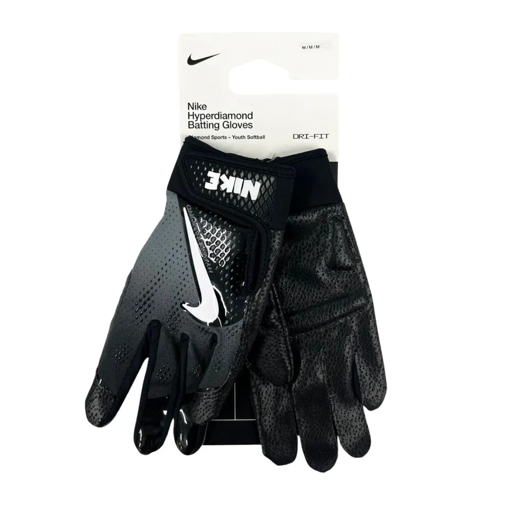 【NIKE 耐吉】HYPERDAMOND 3.0少年用打擊手套黑X灰白標一雙入(N1009789091)