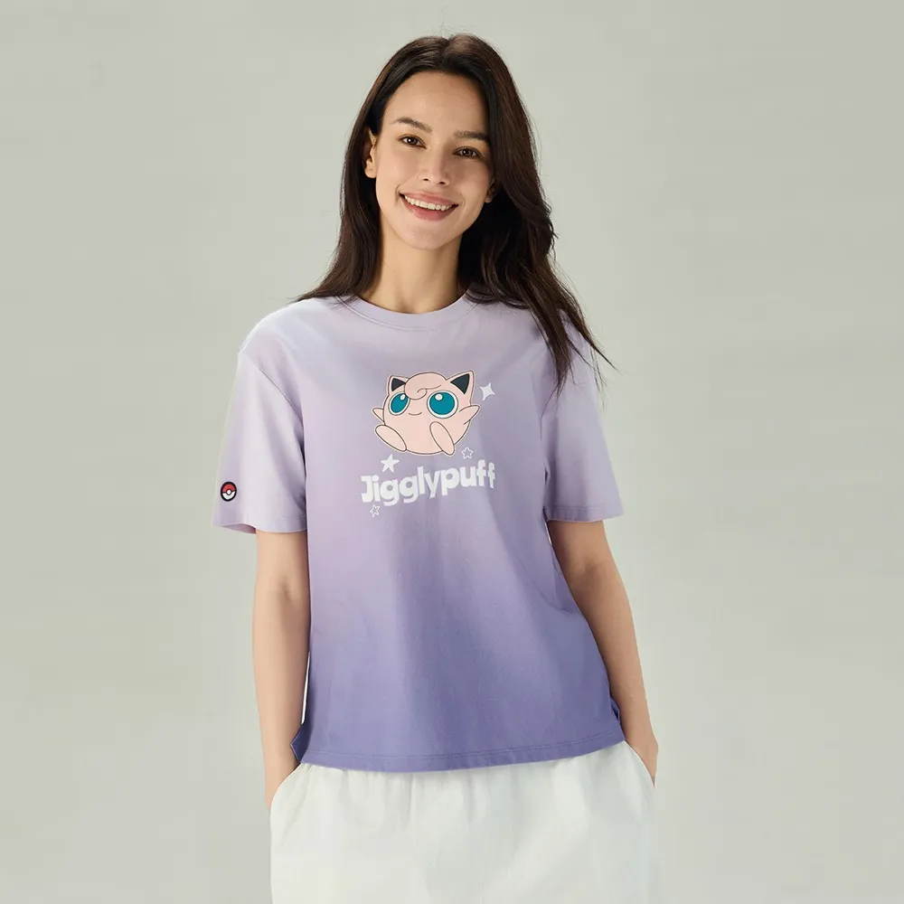 【GIORDANO 佐丹奴】女裝寶可夢印花短袖T恤 Pokemon系列(80 蘭花瓣紫X復古絨紫)