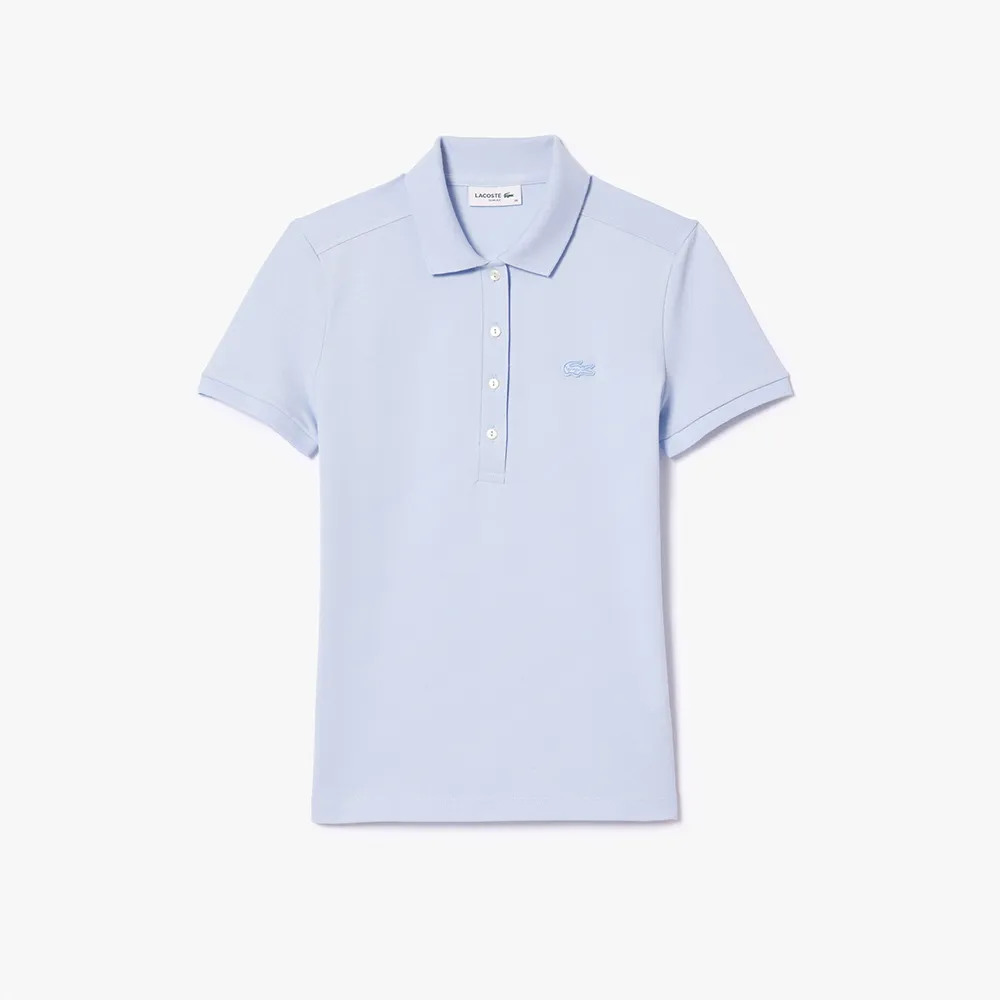 【LACOSTE】女款-緊身彈性棉短袖Polo衫(紫藍色)