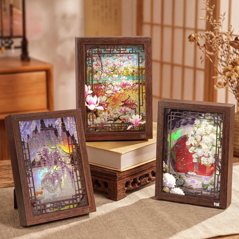 【TOi 圖益】珍能裝窗景系列 126片 鐳射工藝 附木質相框 國風藝術 居家擺飾 創意禮物 療癒3D窗影質感送禮