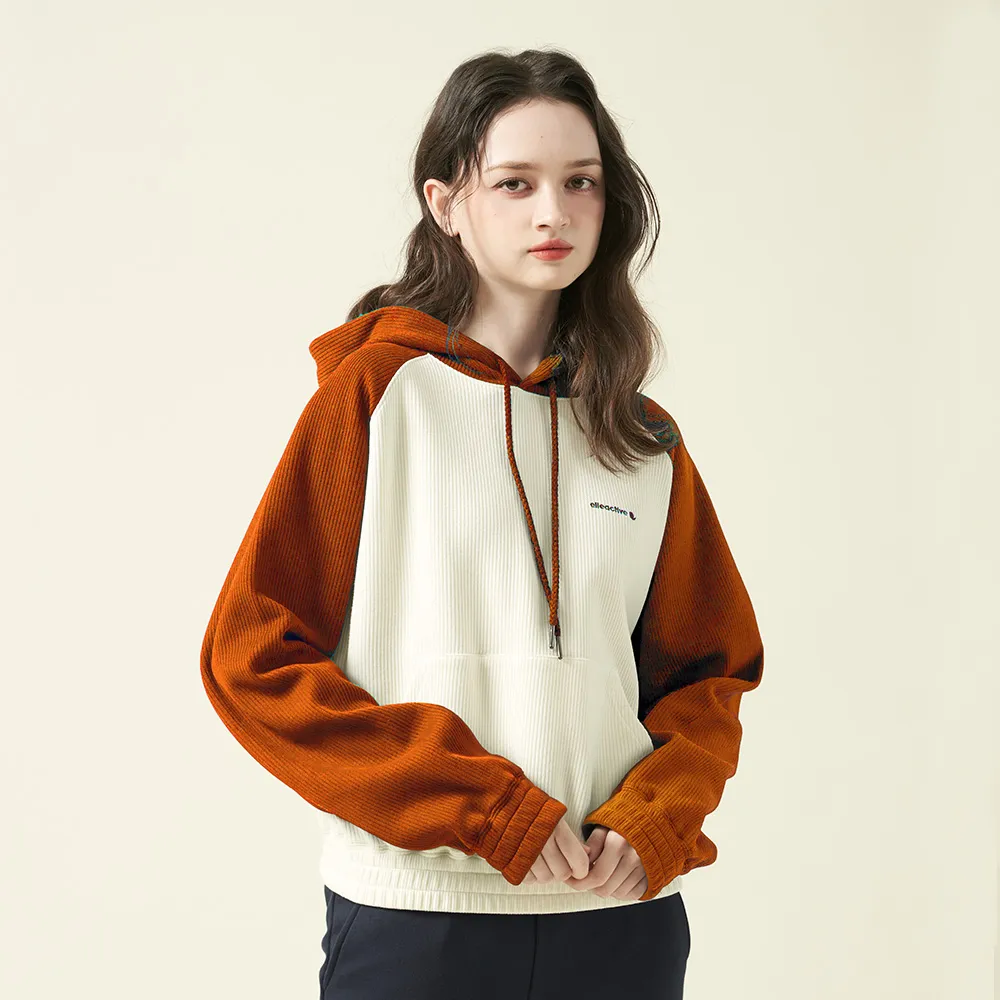 【ELLE ACTIVE】女款 撞色連帽上衣-橘色(EA24A2W1406-64)
