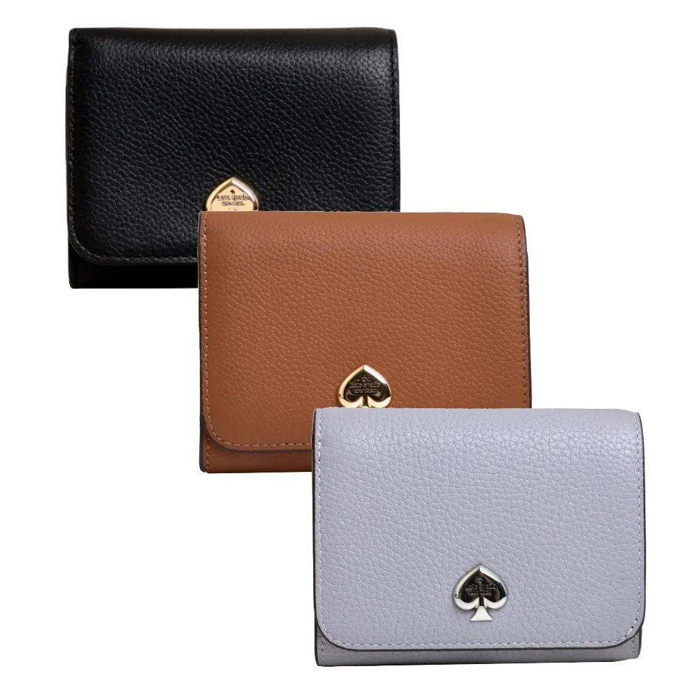 【KATE SPADE】KAYLA經典立體LOGO荔枝紋/防刮皮革釦式短夾(多款任選)
