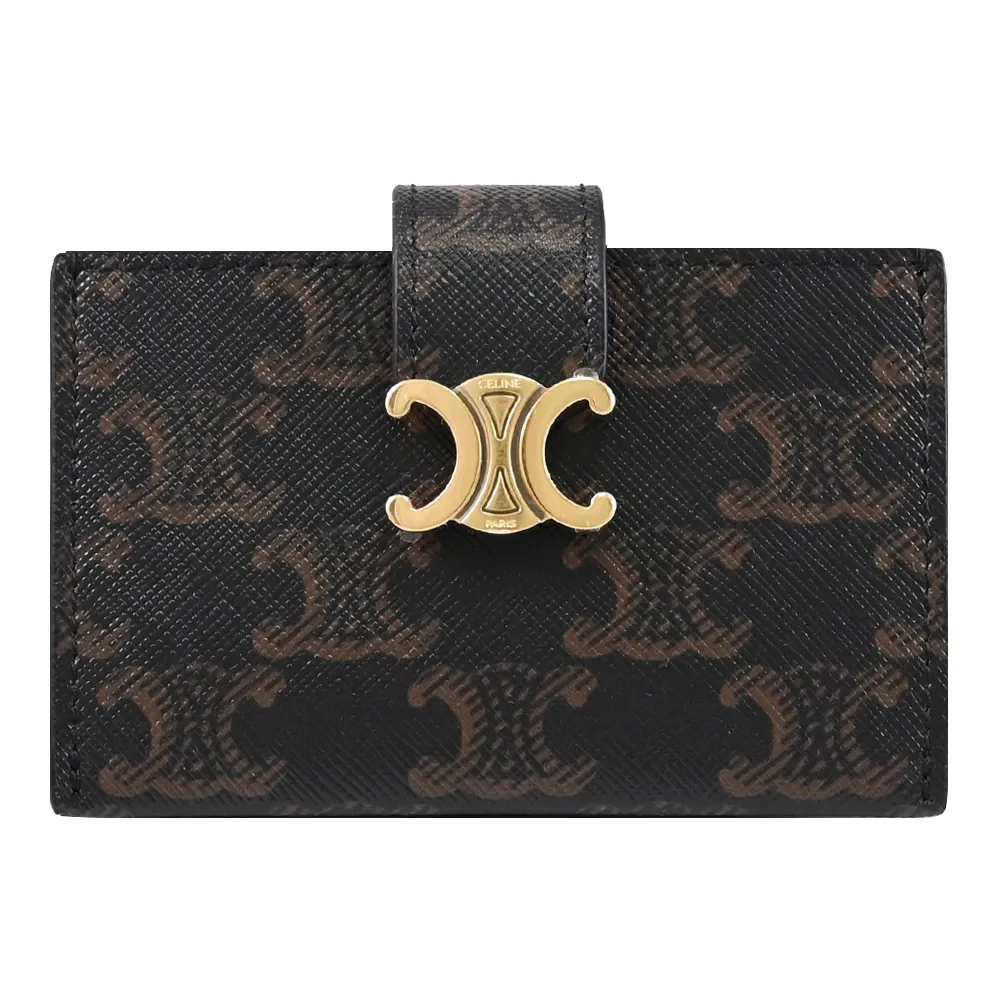 【CELINE】TRIOMPHE 金屬LOGO印花拼接風琴式卡片收納包(深咖)