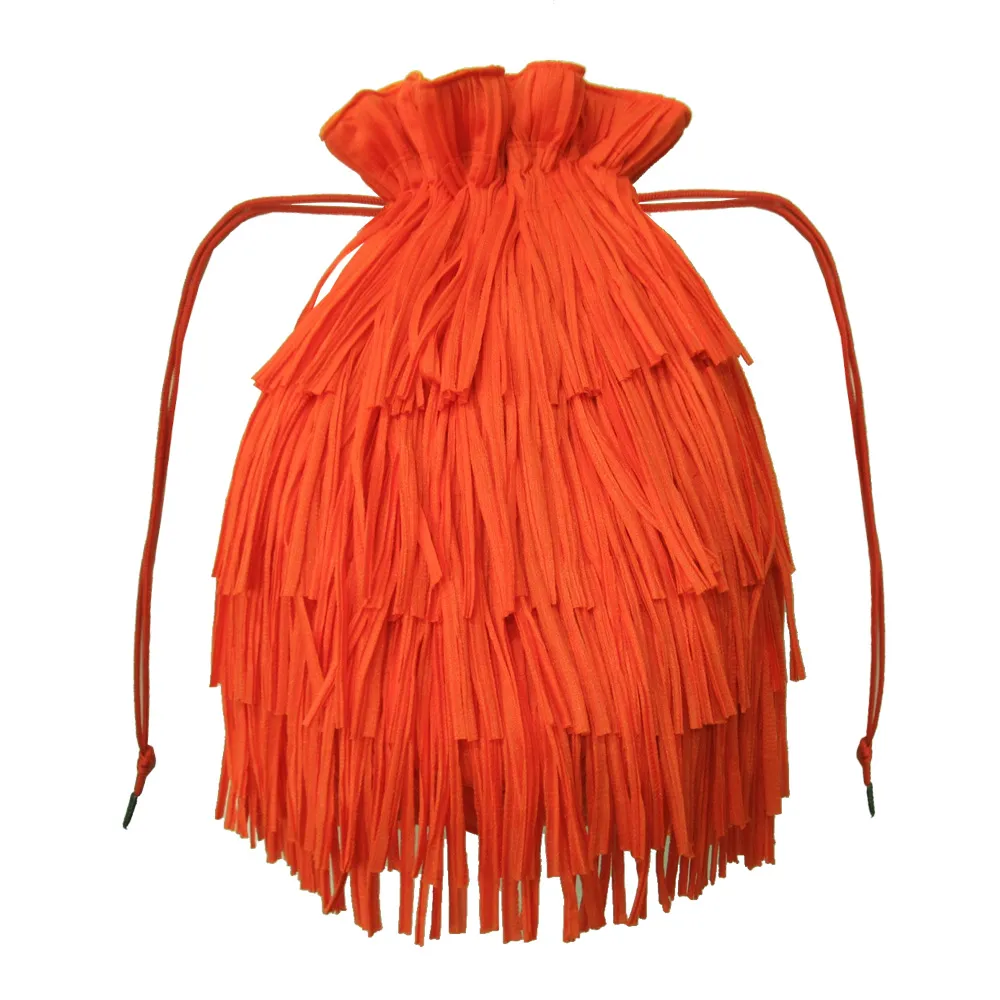 【ISSEY MIYAKE 三宅一生】PLEATS PLEASE流蘇水桶束口包(橘)
