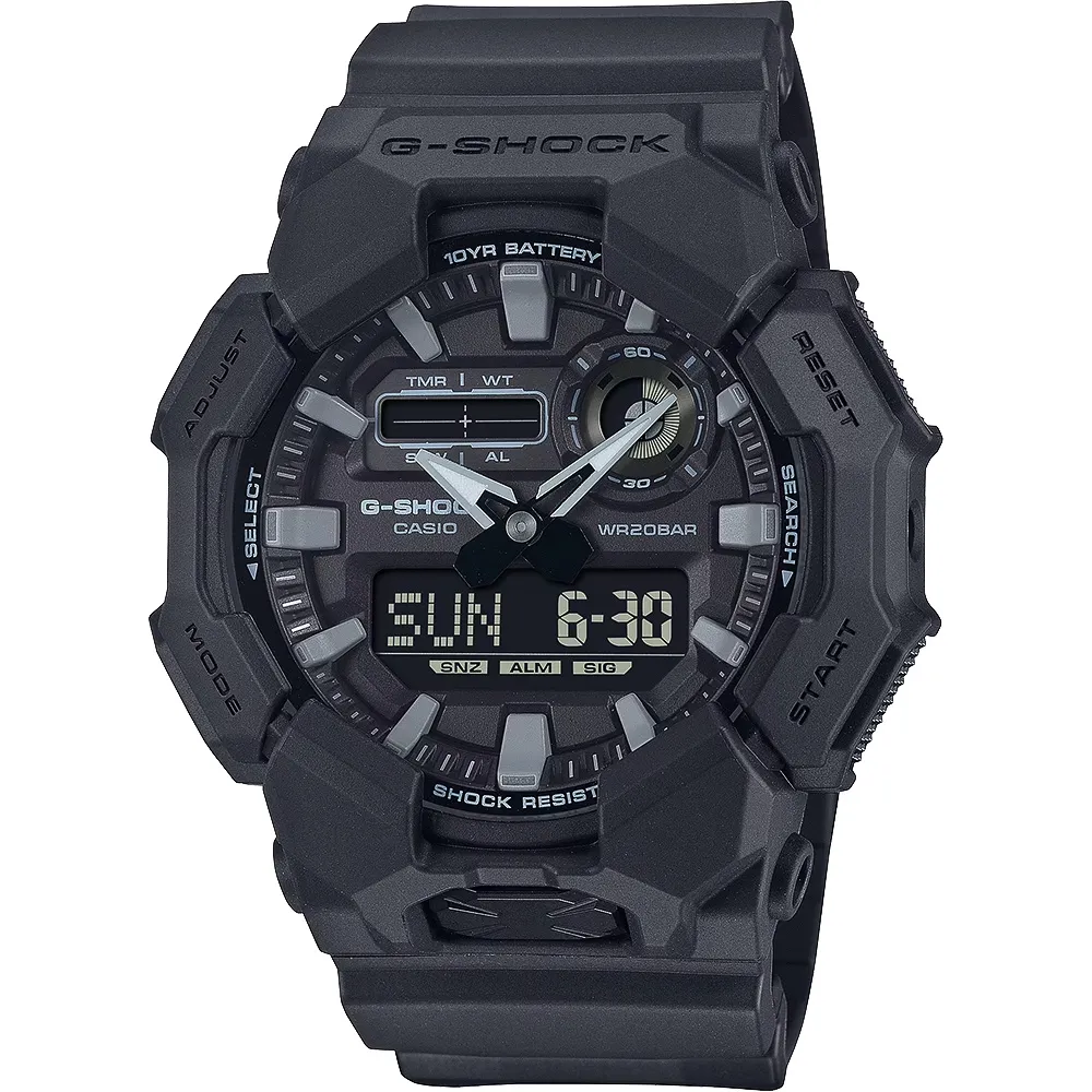 【CASIO 卡西歐】G-SHOCK 簡約休閒 大錶殼雙顯手錶 電子錶--51.9mm(GA-010-1A1)