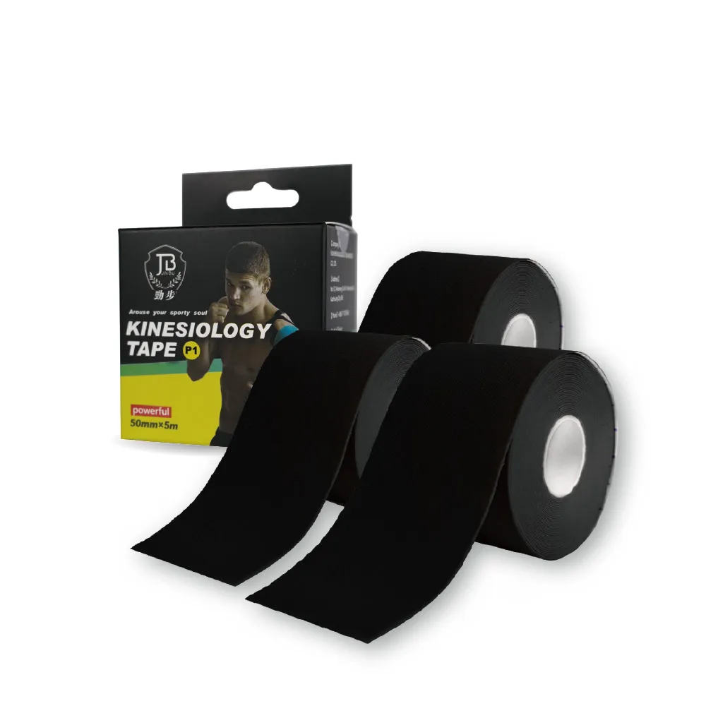 【花芊生技】勁步肌貼 JinBu Kinesiology tape 黑色 3入組(素色系列 運動貼布 肌內效貼布 肌力貼)