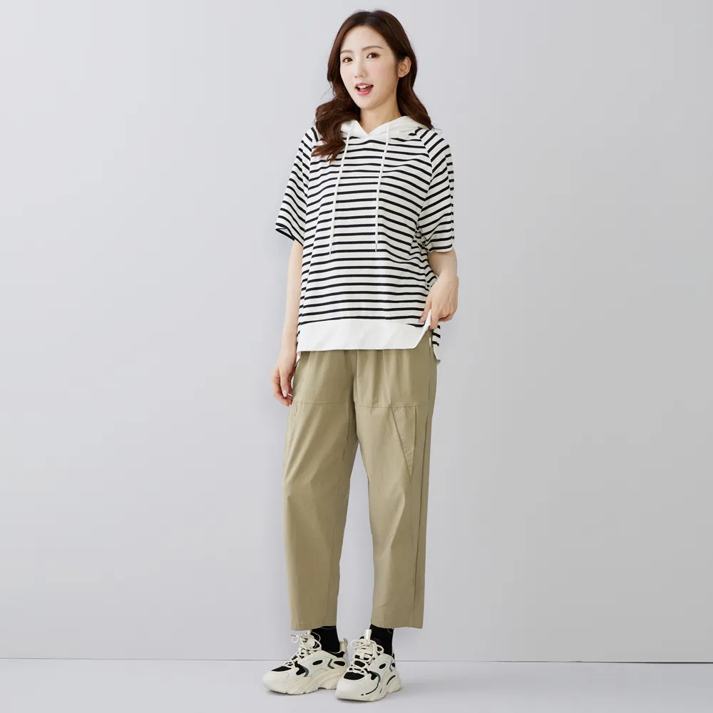 【betty’s 貝蒂思】出清品  腰鬆緊特色三角剪裁休閒長褲(駝色)