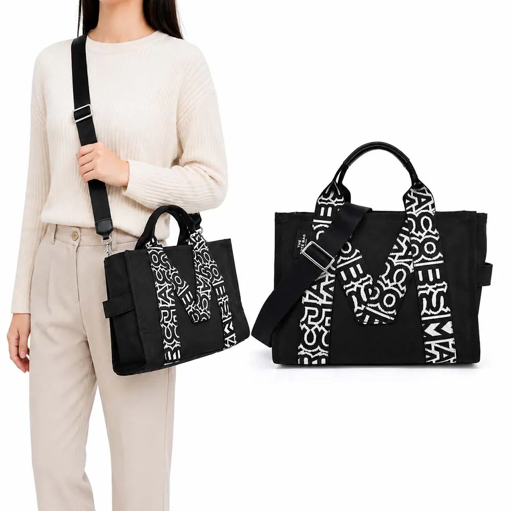 【MARC JACOBS】THE M 帆布拉鍊兩用托特包(中/黑)