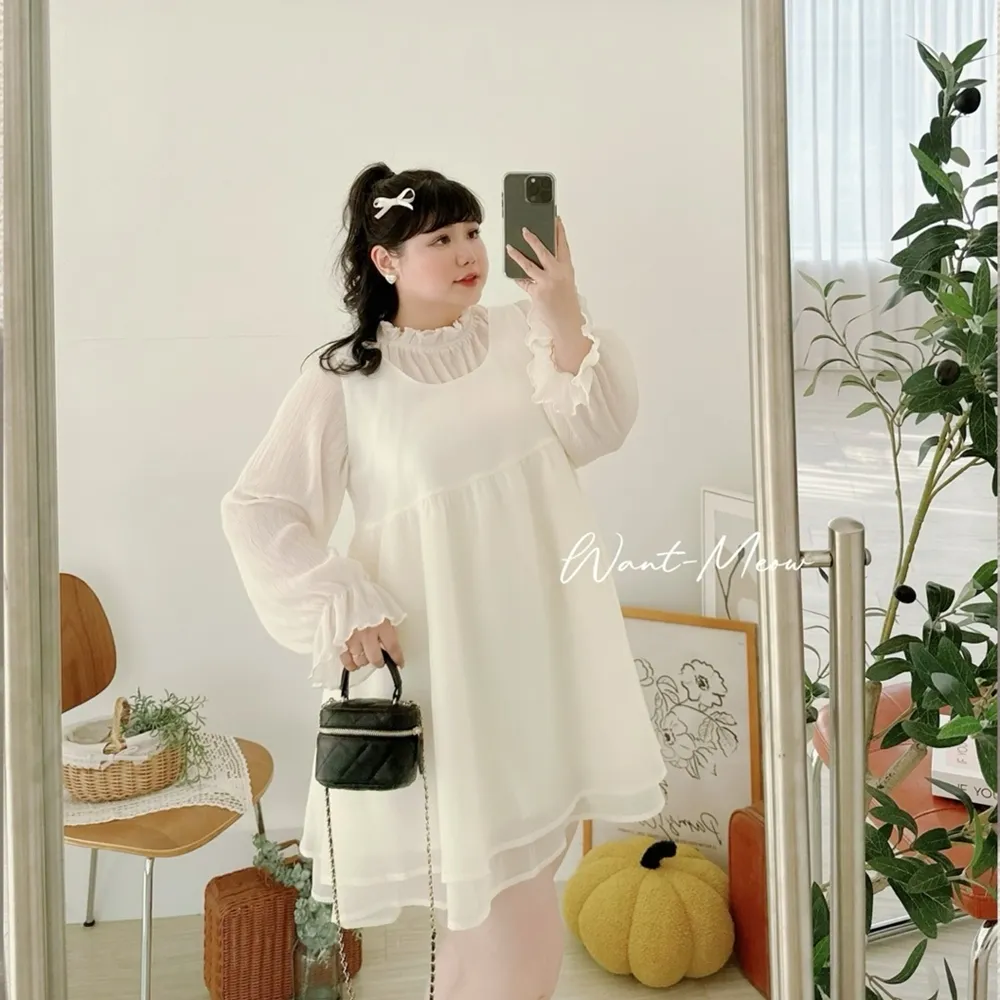 【Want-Meow】90公斤可穿/質感浪漫正反兩穿日系大蝴蝶結短洋裝(大碼/大尺碼/加大碼/孕婦裝/婚禮/洋裝)