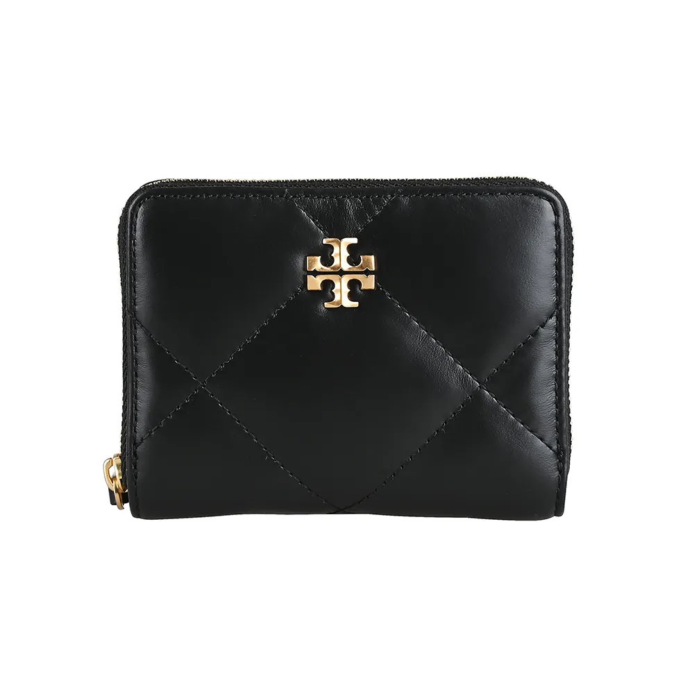 【TORY BURCH】TORY BURCH KIRA 菱格絎縫拉鍊零錢包(黑)