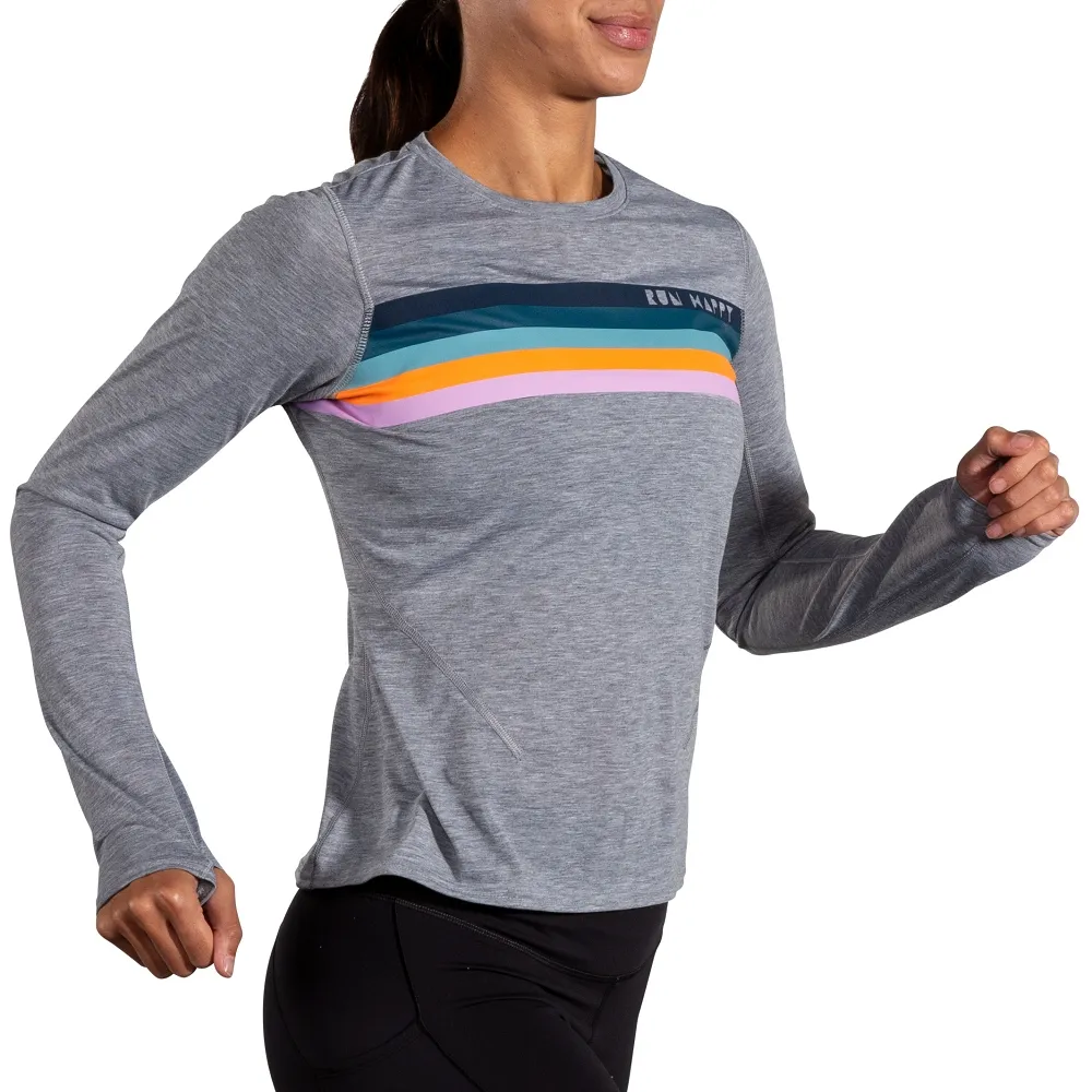【BROOKS】女 Distance 距離長袖上衣 3.0_麻花灰/Brooks 線條(221668088)