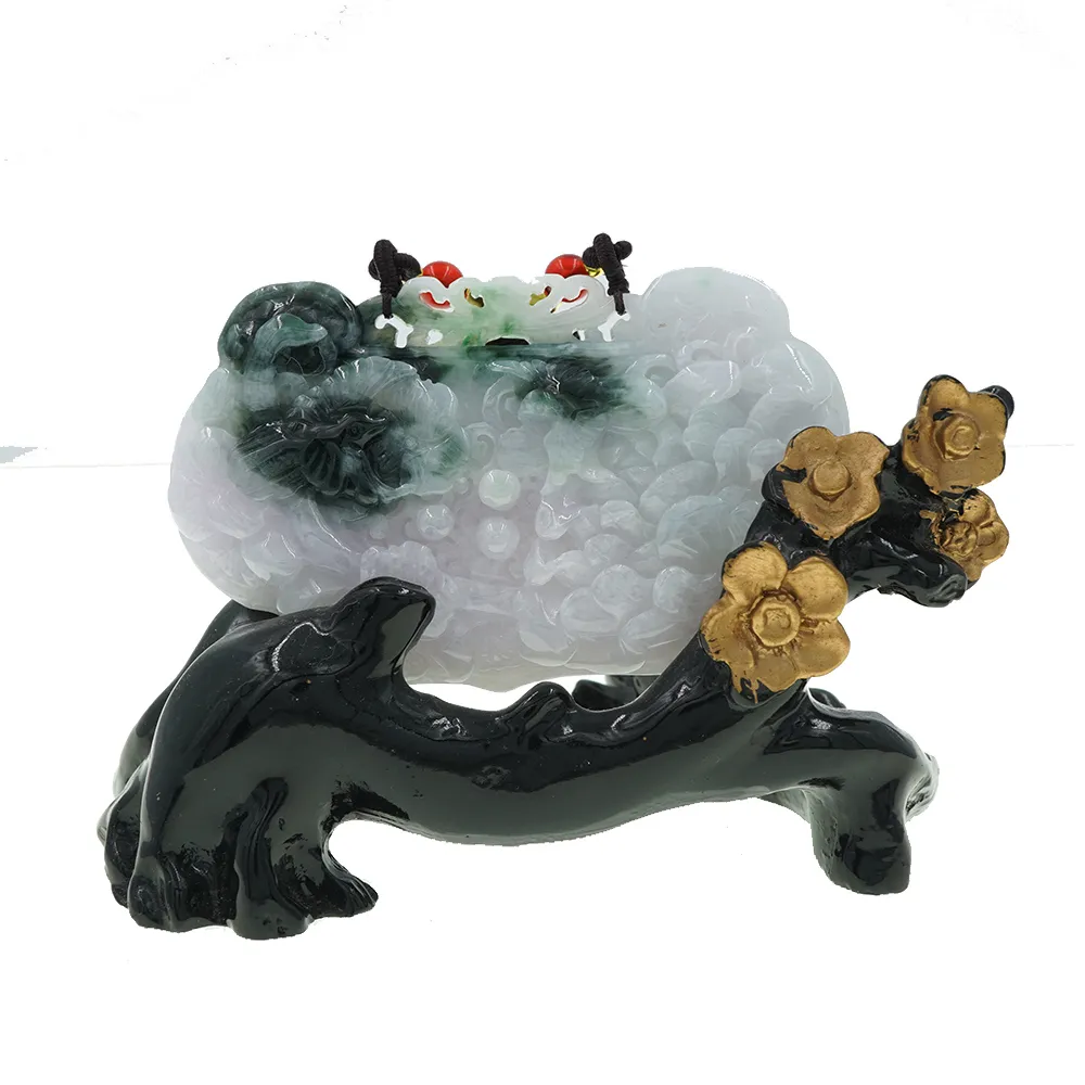 【喜緣玉品】喜鵲 天然翡翠A貨 紫羅蘭 喜鵲牡丹 風水擺設 擺件-僅此一品(開運風水)(直)