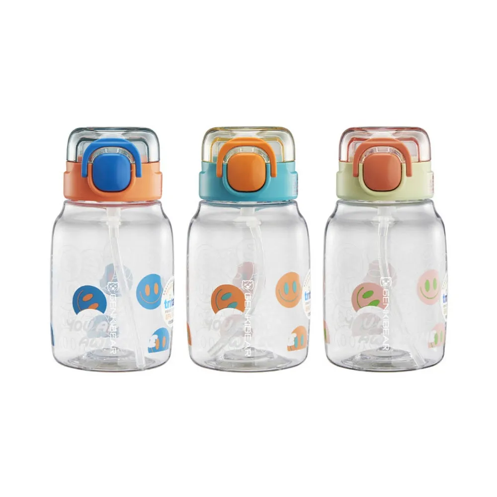 【Genki Bear 元氣熊】微笑Tritan兒童水壺/600ml(安全鎖扣/有提把/附背帶/矽膠吸嘴)