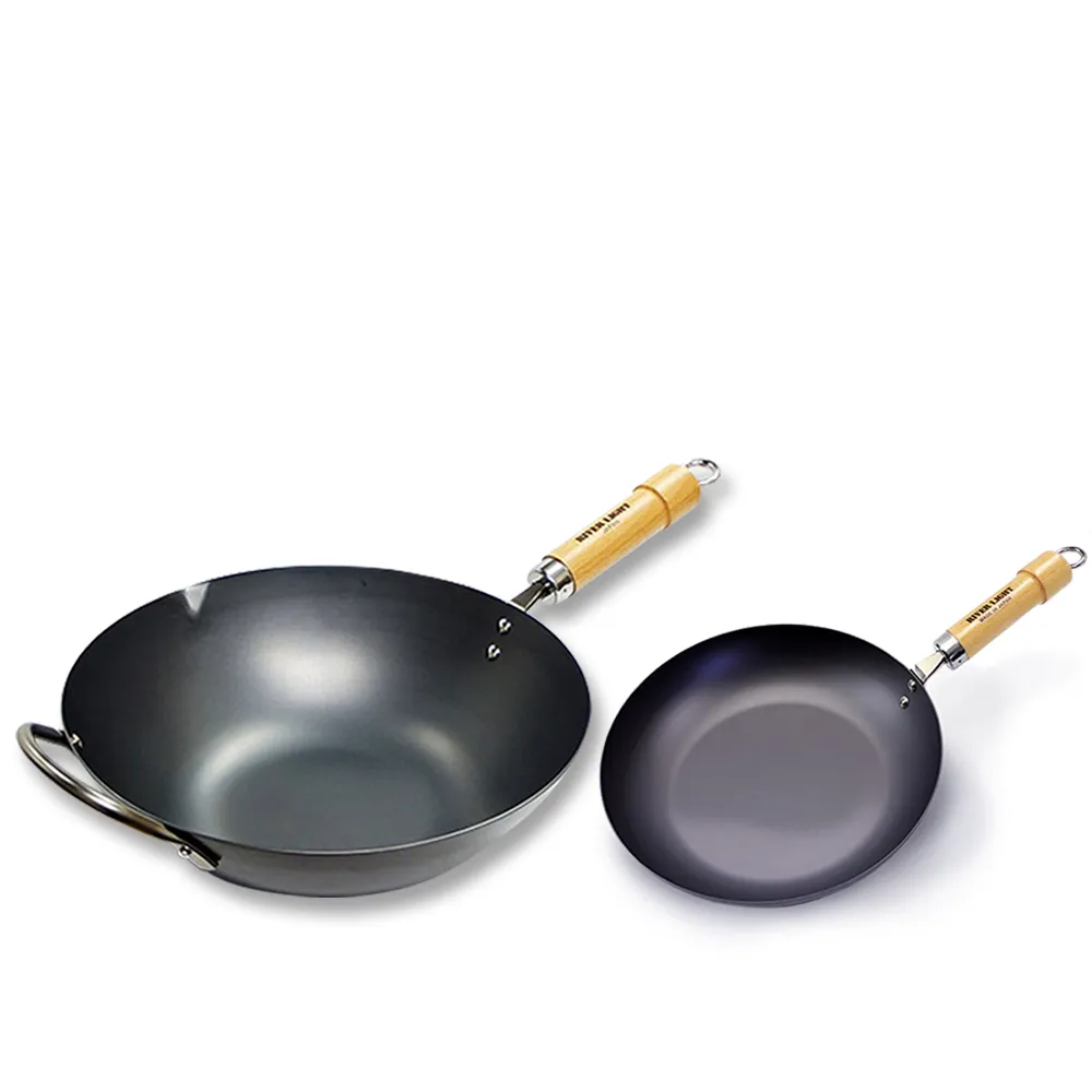【極PREMIUM】不易生鏽窒化鐵北京鍋30cm +平底鍋28cm雙鍋組(日本製極鐵鍋無塗層)