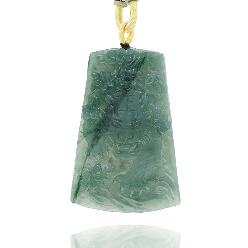 【喜緣玉品】虎 天然翡翠A貨 威震四方 虎虎生風 玉珮-僅此一品(開運風水)(直)