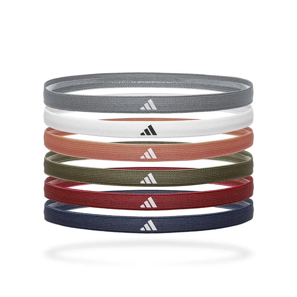 【adidas 愛迪達】止滑運動髮帶組 6色入 (冷冽灰/象牙白/焦糖棕/橄欖綠/寶石紅/海軍藍)