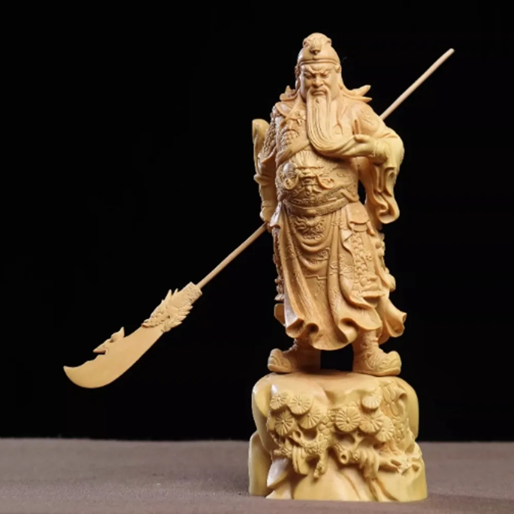 【八方開運】小葉黄楊木精雕威武撫鬚關公武財神(關羽擺件家居裝飾品工藝品)