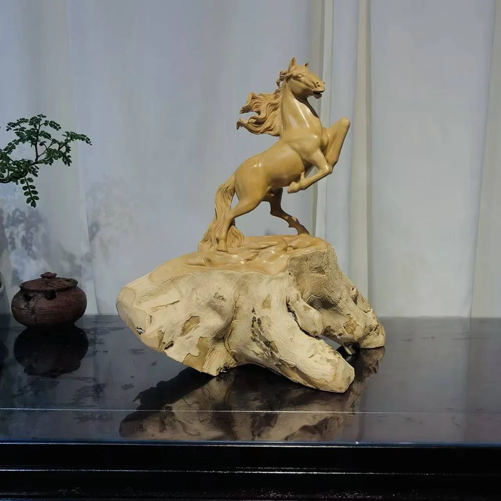 【桃花源創意工坊】小葉黃楊木  駿馬 馬到成功木雕(木雕)