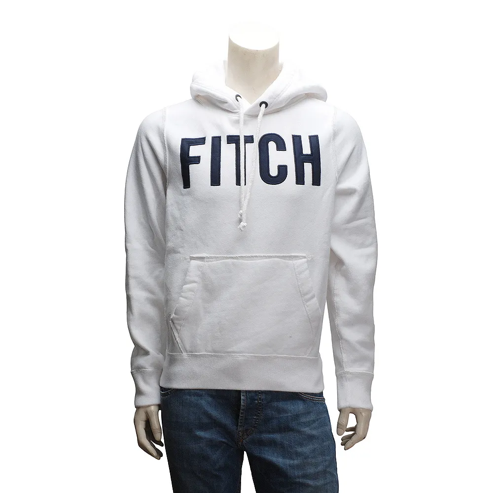 【Abercrombie & Fitch】簡約字母內刷毛長袖連帽TEE(男-白-M-609801473)