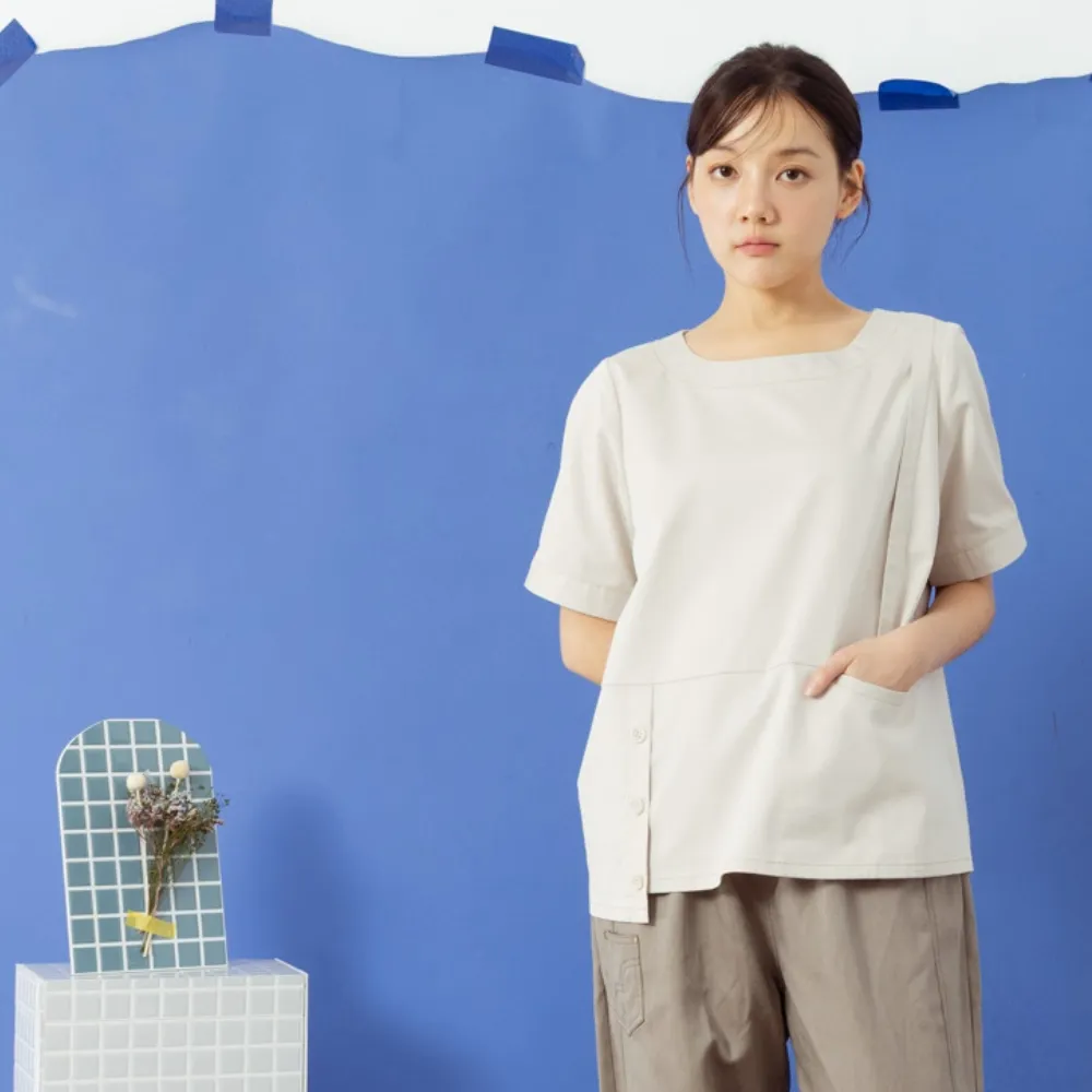 【MOSS CLUB】細斜紋布後盆栽兔織標工裝設計上衣 淺灰 黃