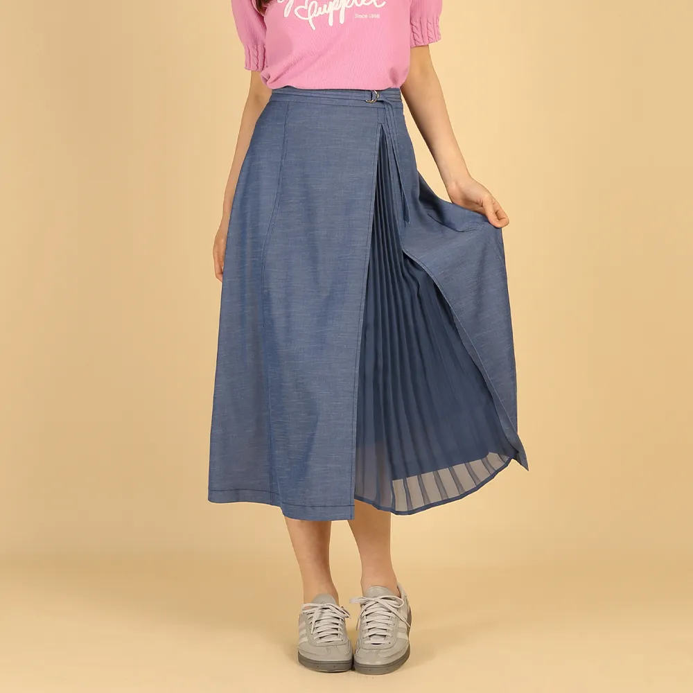 【Hush Puppies】女裝 長裙 側開岔壓摺牛仔長裙 (深藍 / 63223103)