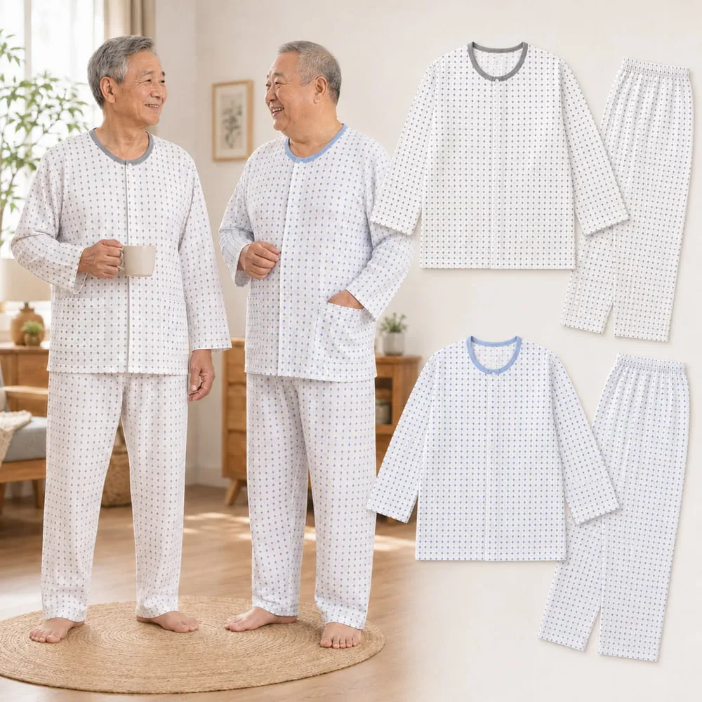 【PIN HAPPINESS】MIT竹紗薄長袖全開扣套裝 老人衣服 銀髮族 長輩衣服(竹紗長袖 竹紗長褲 阿公阿嬤衣)