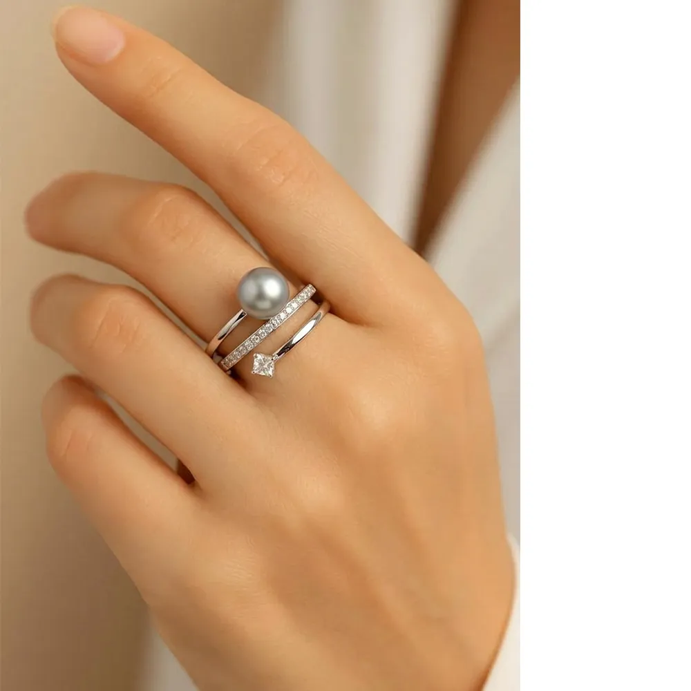 【City Diamond 引雅】網路獨家 日本純銀 AKOYA珍珠 7.5mm 水鑽 戒指(東京Yuki系列)