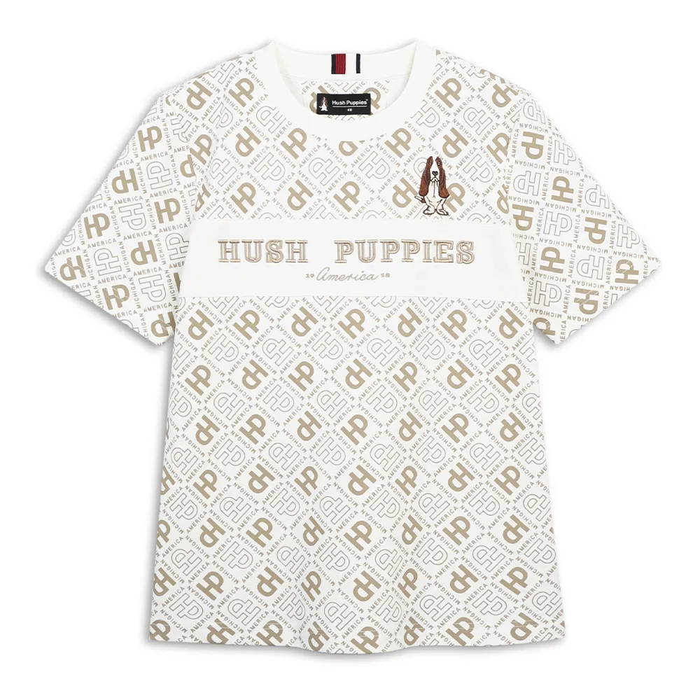 【Hush Puppies】男裝 上衣 滿版HP印花刺繡狗上衣 (卡其 / 63110204)