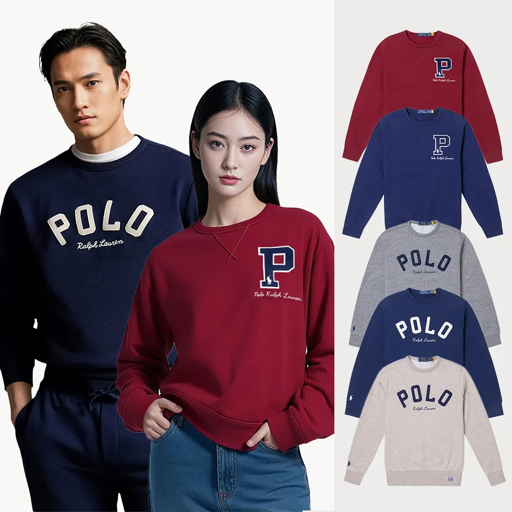 【RALPH LAUREN】RL POLO 經典刺繡小馬文字大學T恤-多色選(鋪棉款/保暖舒適/平輸品)