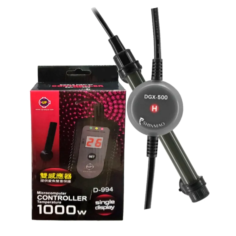 【UP 雅柏】單顯示微電腦控溫器 1000W+欣茂日本防爆玻璃加熱管500W(魚缸溫度控制/雙感應器 D994+欣500W)