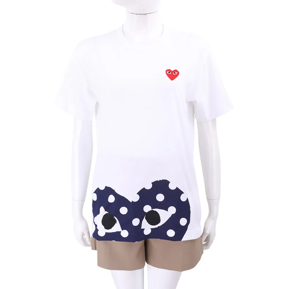 【川久保玲】COMME des GARCONS PLAY 圓點愛心下擺 白色短袖純棉T恤 精品TEE