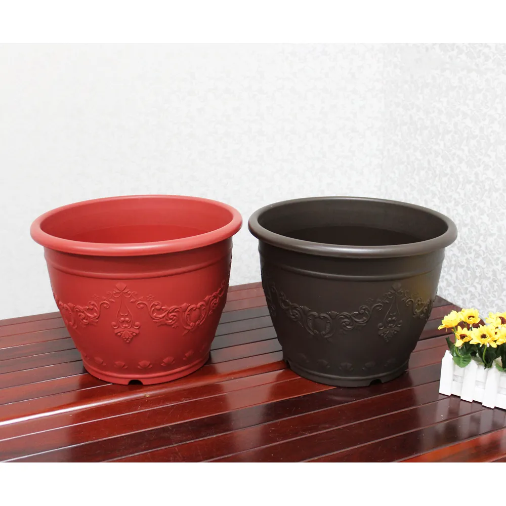 【生活King】花兒姿皇家浮雕花盆-2尺(2入組)