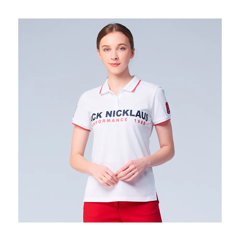 【Jack Nicklaus 金熊】GOLF女款英文印花吸濕排汗高爾夫球衫/POLO衫(白色)