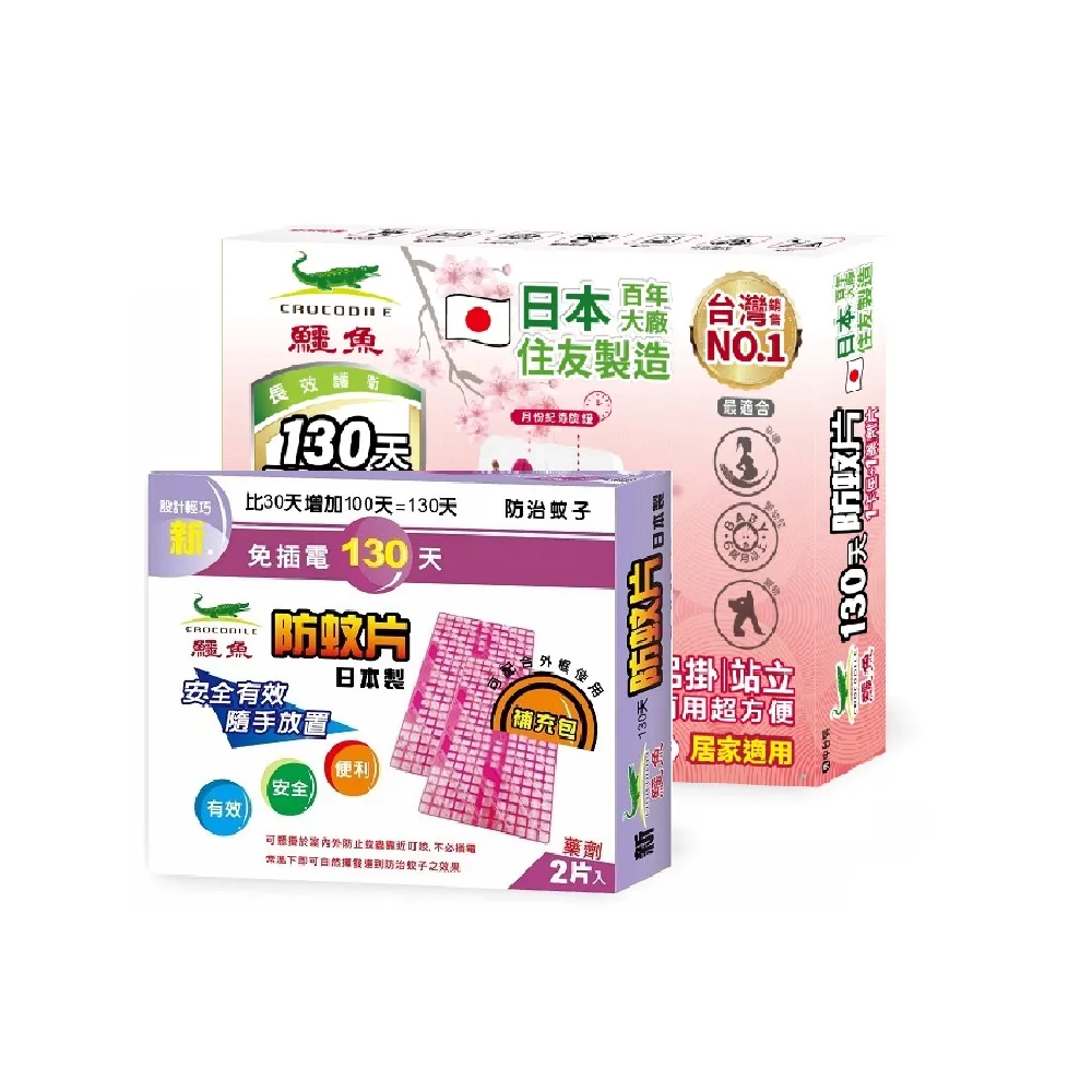 【鱷魚】日本製130天防蚊片+補充包-長效防蚊390天!(市面唯一可替換網片)