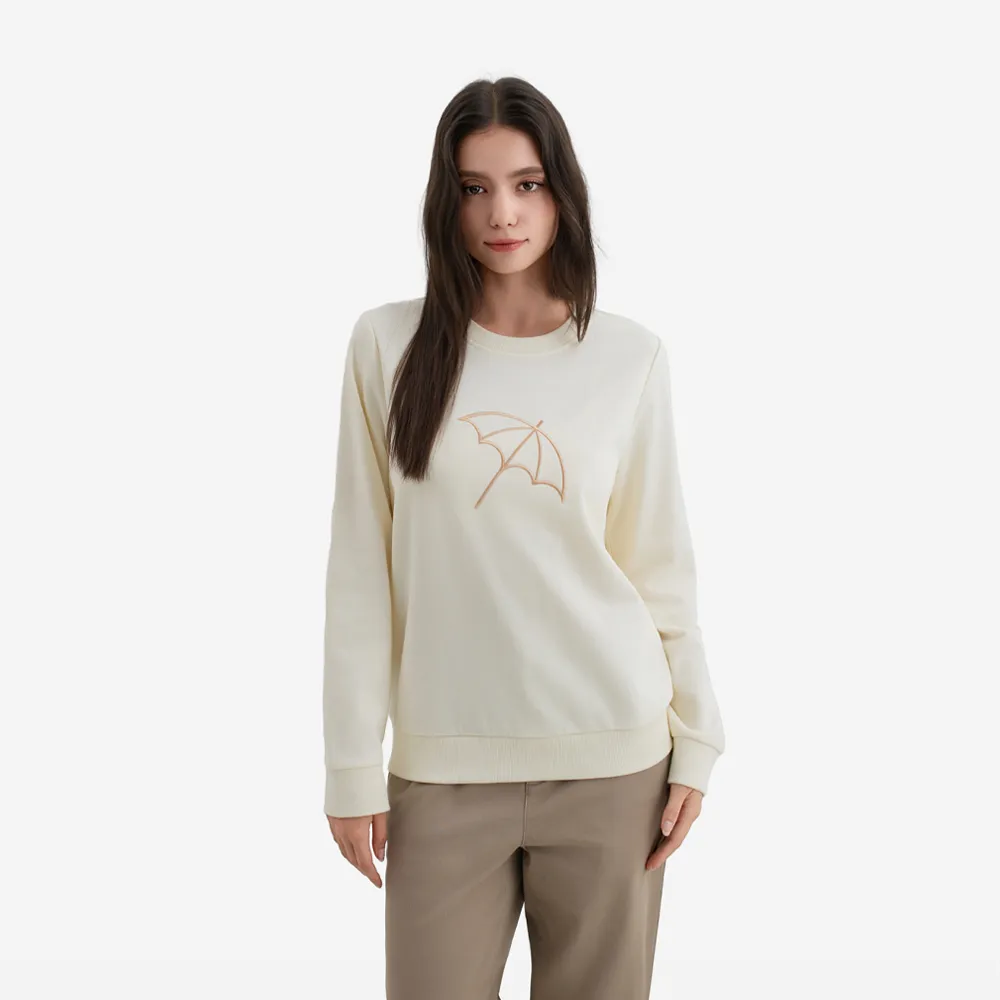 【Arnold Palmer 雨傘】女裝-大傘刺繡LOGO長袖大學T(白色)