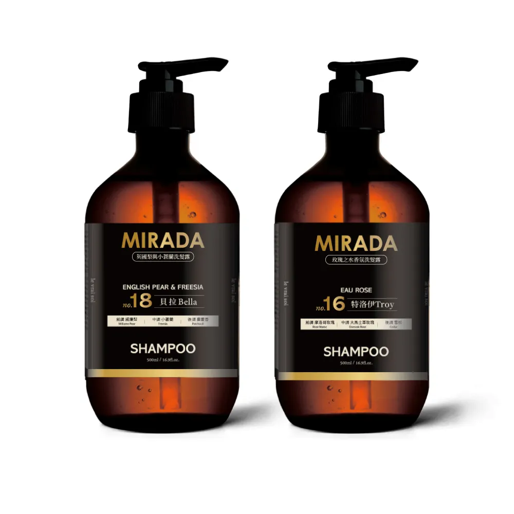 【MIRADA】香氛豐盈洗髮露 500ml 2入組(玫瑰之水+英國梨與小蒼蘭)